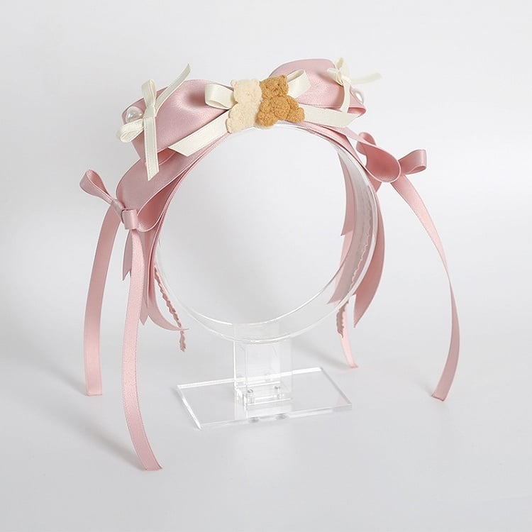 Sweet Lolita Beige & Pink Bowknot KC with Bear Decoration