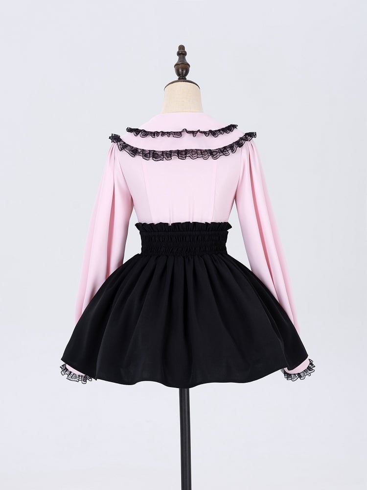 Lace-up Details Jirai Kei Black Ruffled High Waist Skirt