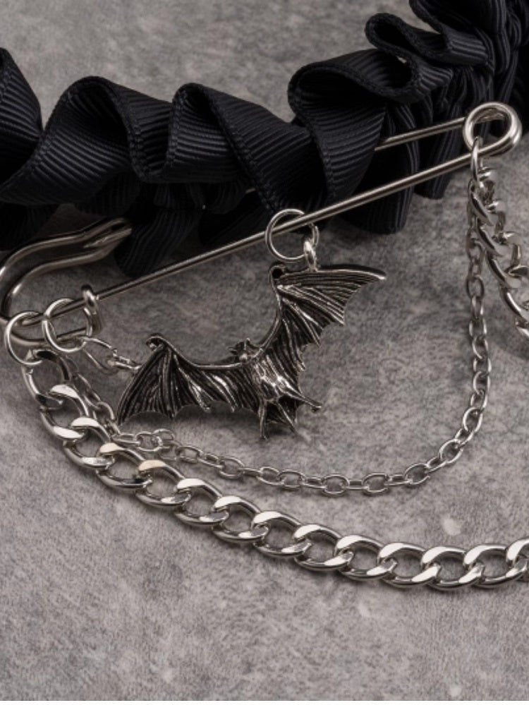 Black Ruffle Trim Pin With Bat And Cross KC