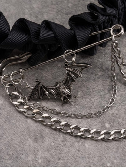 Black Ruffle Trim Pin With Bat And Cross KC