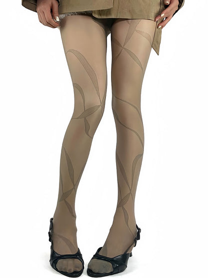 White/Brown/Black/Gray Y2K Ribbon Print Tights