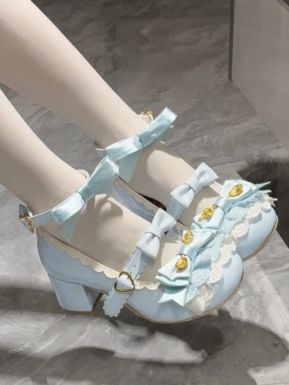 Blue Spoon Decorated Bowknot Details Sweet Lolita High Block Heels