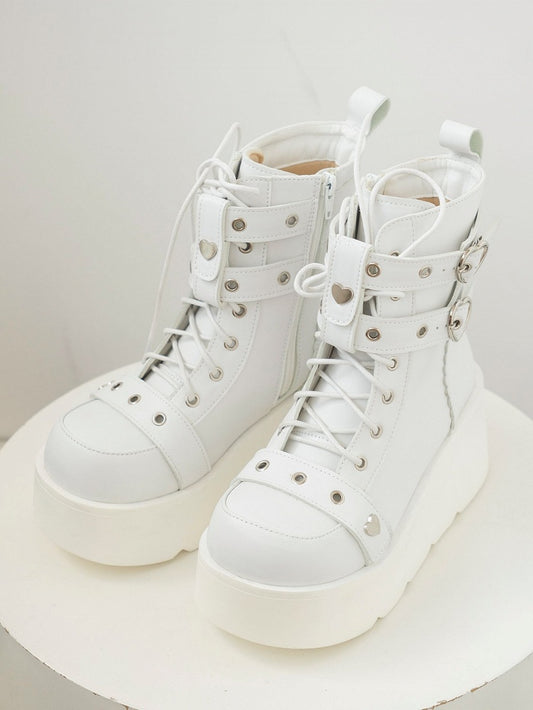 Punk Studs White Platform Ankle Boots