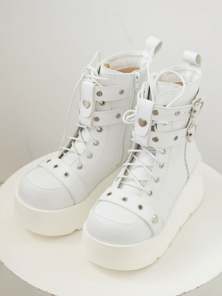 Punk Studs White Platform Ankle Boots
