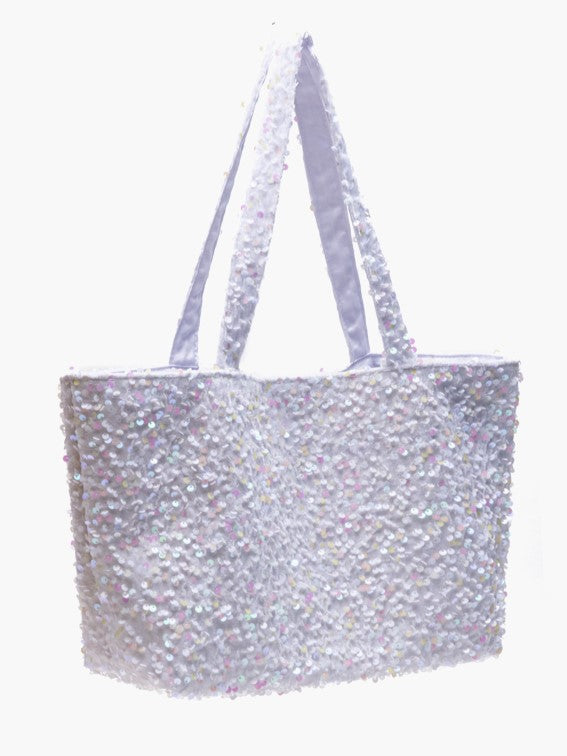 Sparkling White Sequin Tote Bag In Kawaii Style
