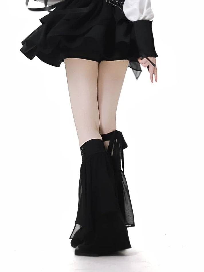 Black Leg Warmers With Tulle Overlay