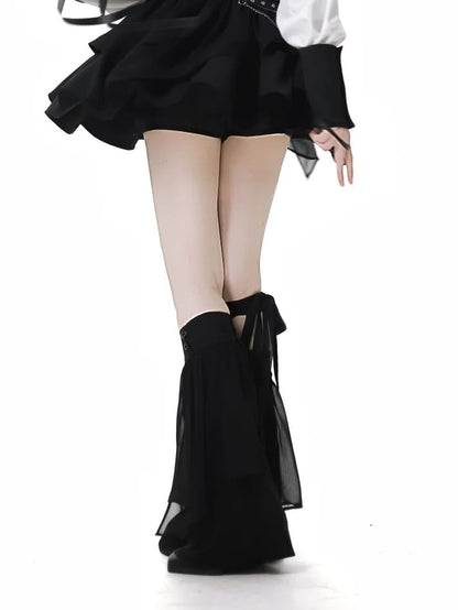 Black Leg Warmers With Tulle Overlay