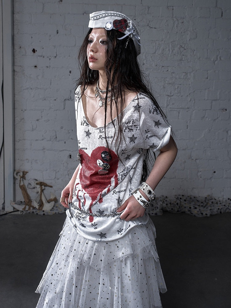 Black/White Distressed Design Navycore Graphic T-shirt