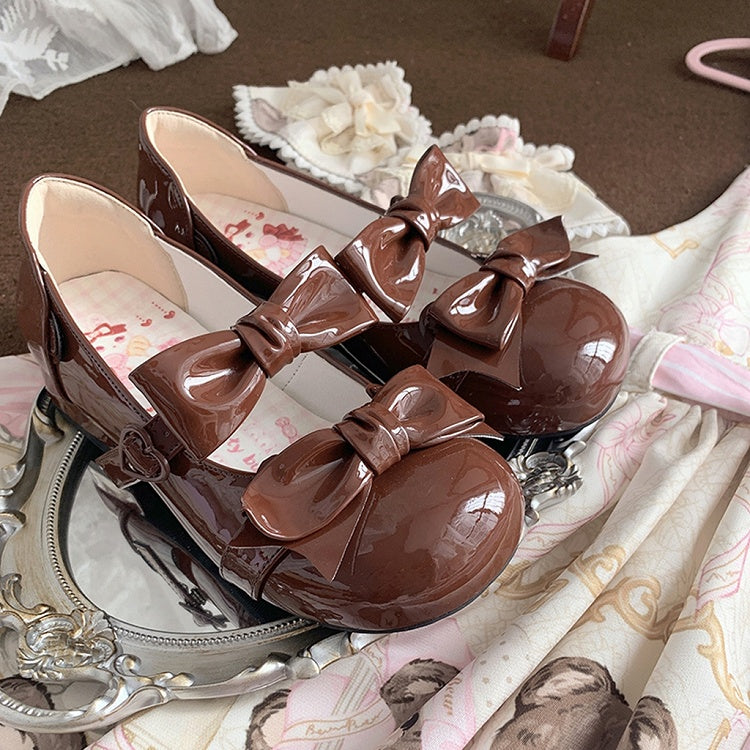 Brown Bow Accents Point Toe Sweet Lolita Block Heels