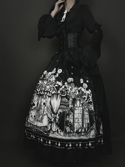 Plus Sizes Available Dark Gothic Lolita Full Set - Black Long Sleeves Shirt + Skirt + Corset Belt