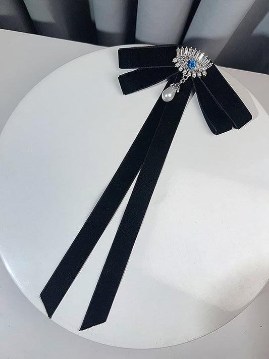 Black/Red/Green Preppy Style Beaded Charm Rhinestone Demon Eye Design Bow Tie