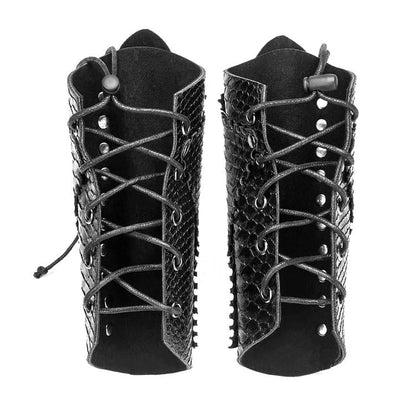 Gothic Snake Pattern Black Lace-up Gloves