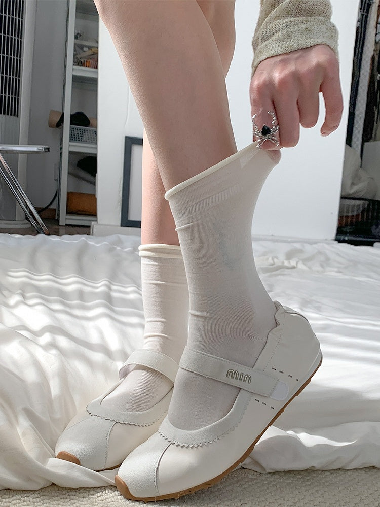 Purple/Beige/Khaki/Light Gray/Gray Ribbed Trim Calf Socks