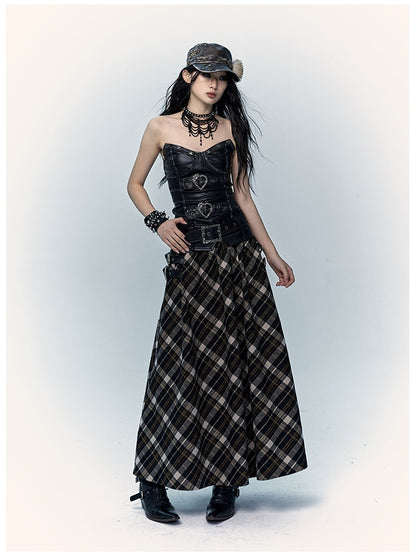 Black PU Bustier Top with Heart-Shaped Buckle Design