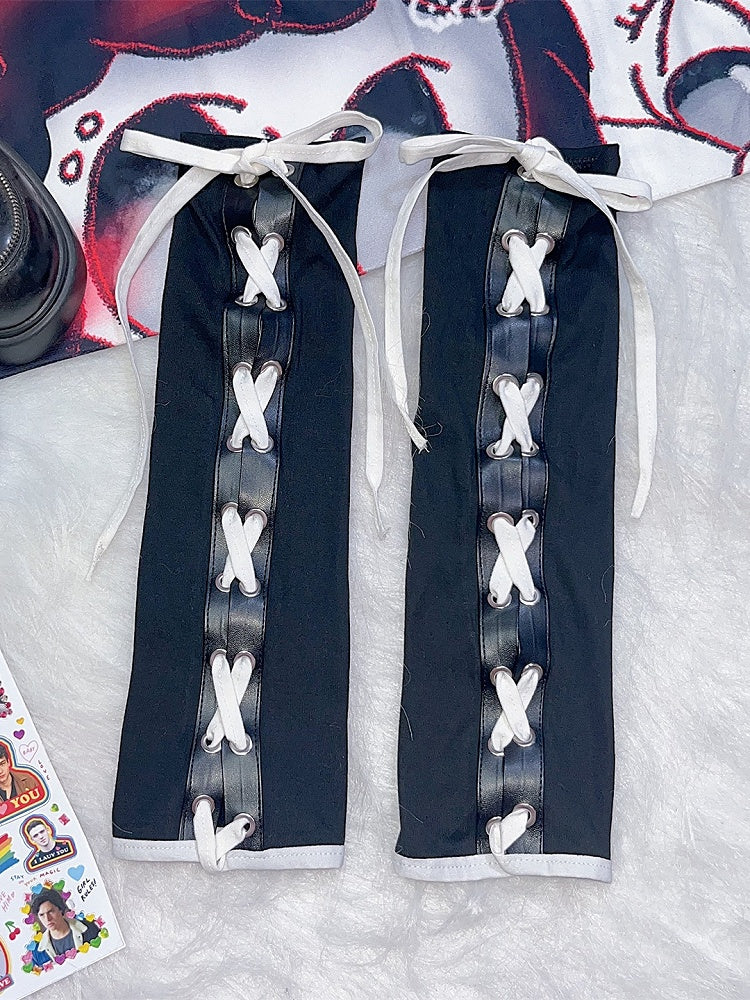 Black&White Y2K Crisscross Self-tie Strap Design Sleeves