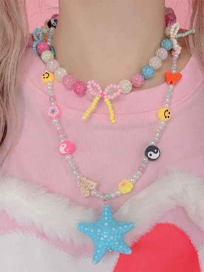 4 Color Options Y2K Starfish Pendant Beaded Necklace