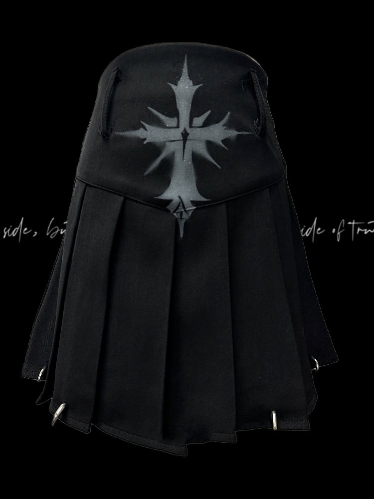 Y2K Black Cross Print Punk Rock Glamorous Pleated Skirt