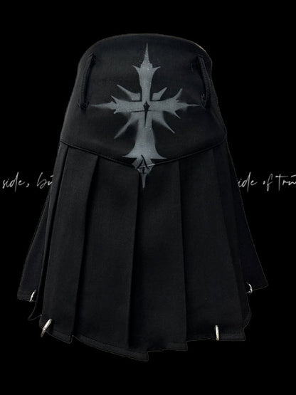 Y2K Black Cross Print Punk Rock Glamorous Pleated Skirt