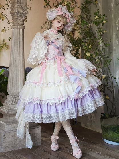 Purple and Pink Princess Hime Lolita Boned Corset Top + Tiered Skirt