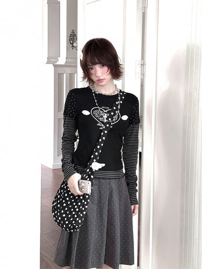 Y2K Gray Polka Dot Pleated Skirt