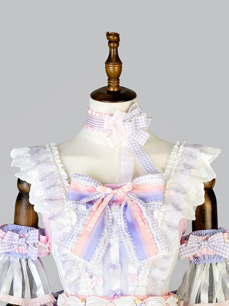 Stripes and Plaid Pattern Bowknot Choker