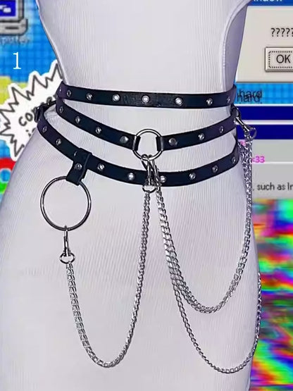 2 Options Black Y2K Chain Charm Waist Belt