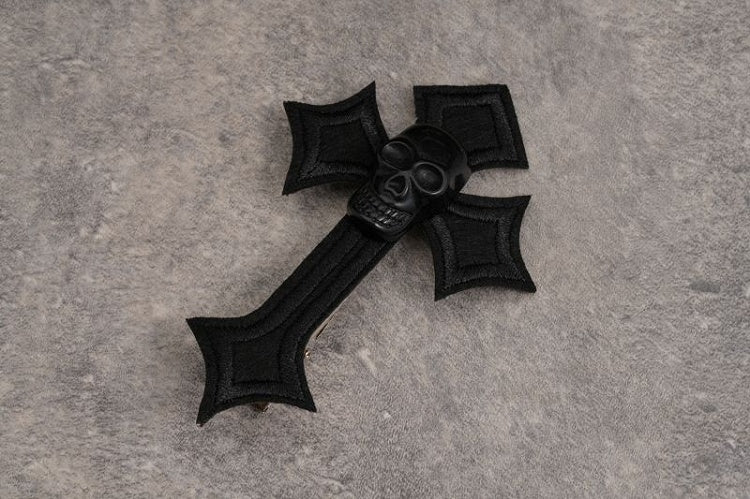 Goth Black/ White Skull Cross Hairclip