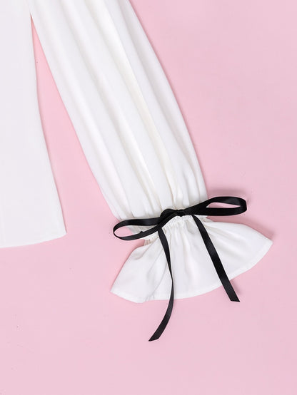Sweet Ruffle White Shirt with Lace Placket and Flounce Sleeves