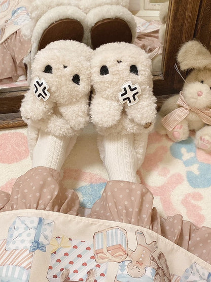 White Plush Bunny Sweet Lolita Slipons