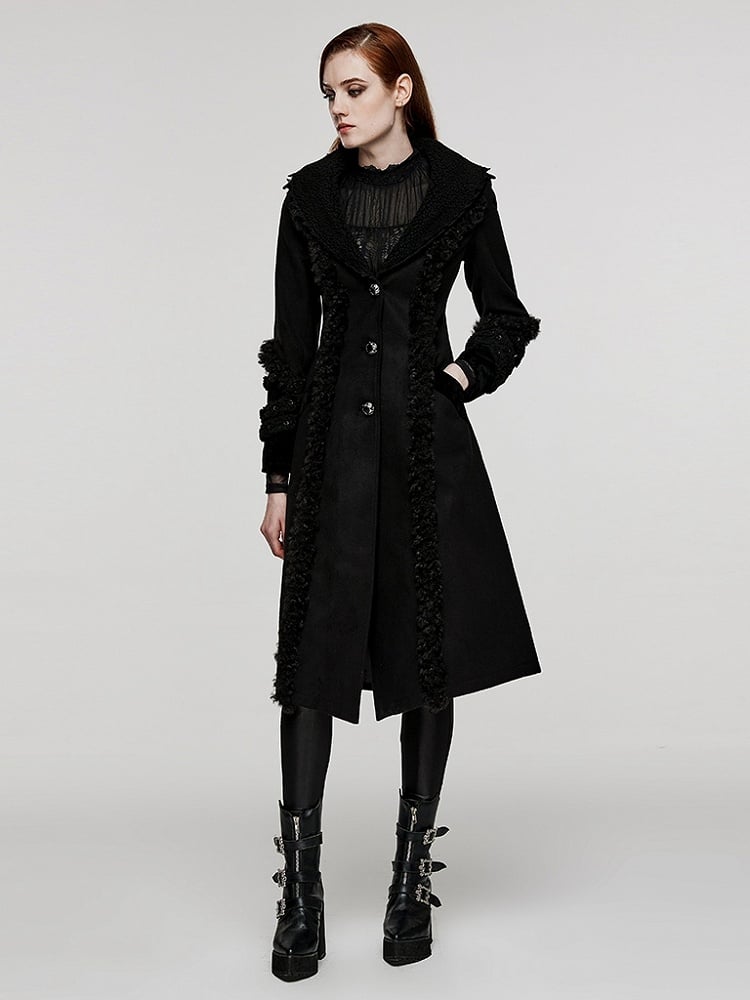 Plus Size Goth Black Plush-strips Coat