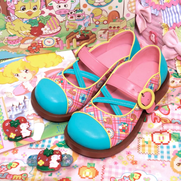 Blue and Pink Round Toe PU Shoes