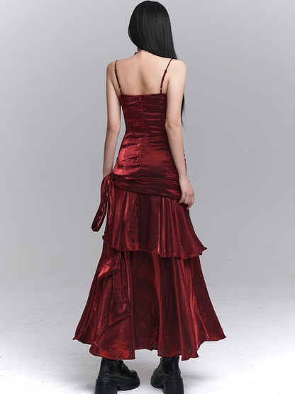 Wine Red Sweetheart Neckline Ruched Design Gown Evening Dress
