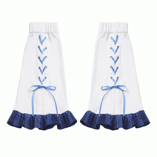 Blue Plaid Hem Lace-up Detail White Leg Warmers