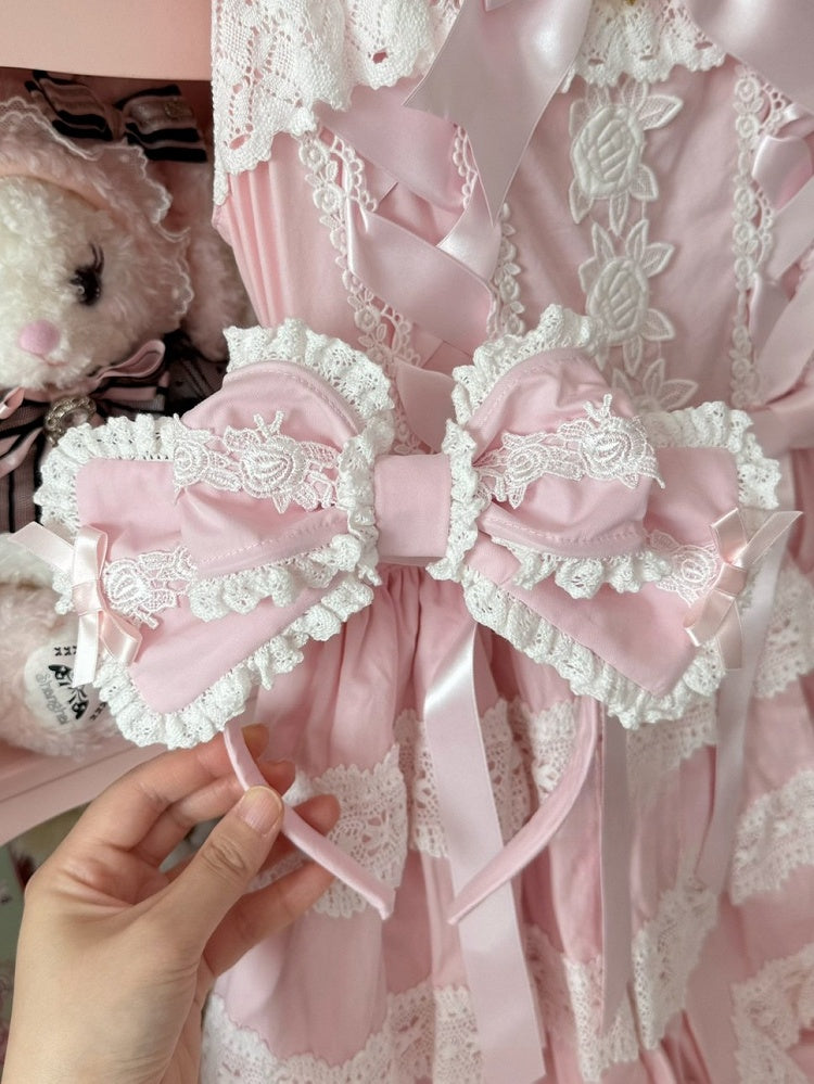 Pink/Wine Red/Black Lace Trim Bowknot KC