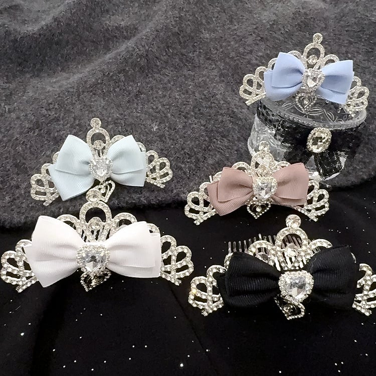 5-Color Japanese Cute Princess Crown Hair Comb | Full Rhinestone Bridal Birthday Hair Accessory