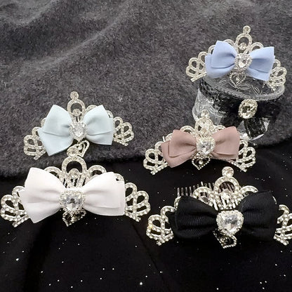 5-Color Japanese Cute Princess Crown Hair Comb | Full Rhinestone Bridal Birthday Hair Accessory
