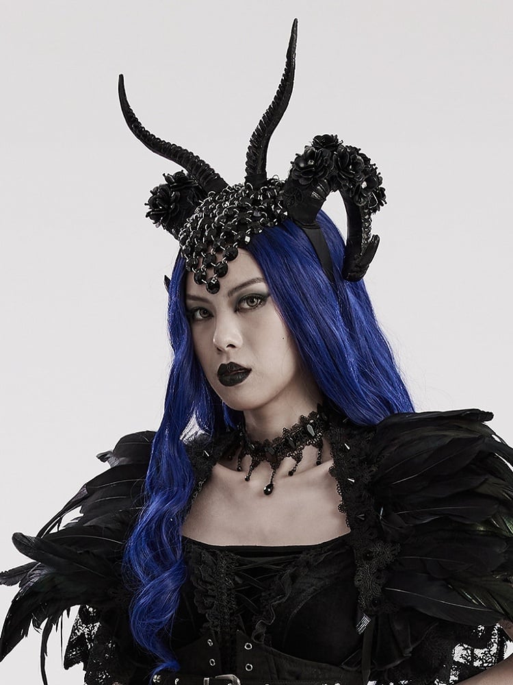 Black Goth Demon Horn Headwear