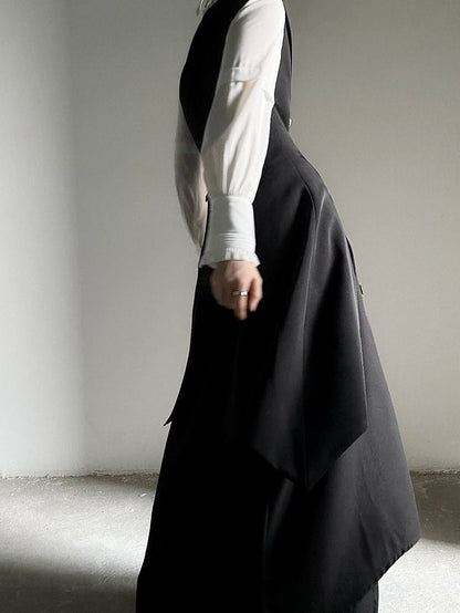 Ouji Lolita Black Tailcoat Vest with Peaked Lapel & Triangular Back Slit