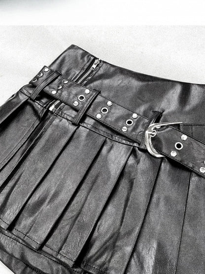 Black PU Pleated Skort