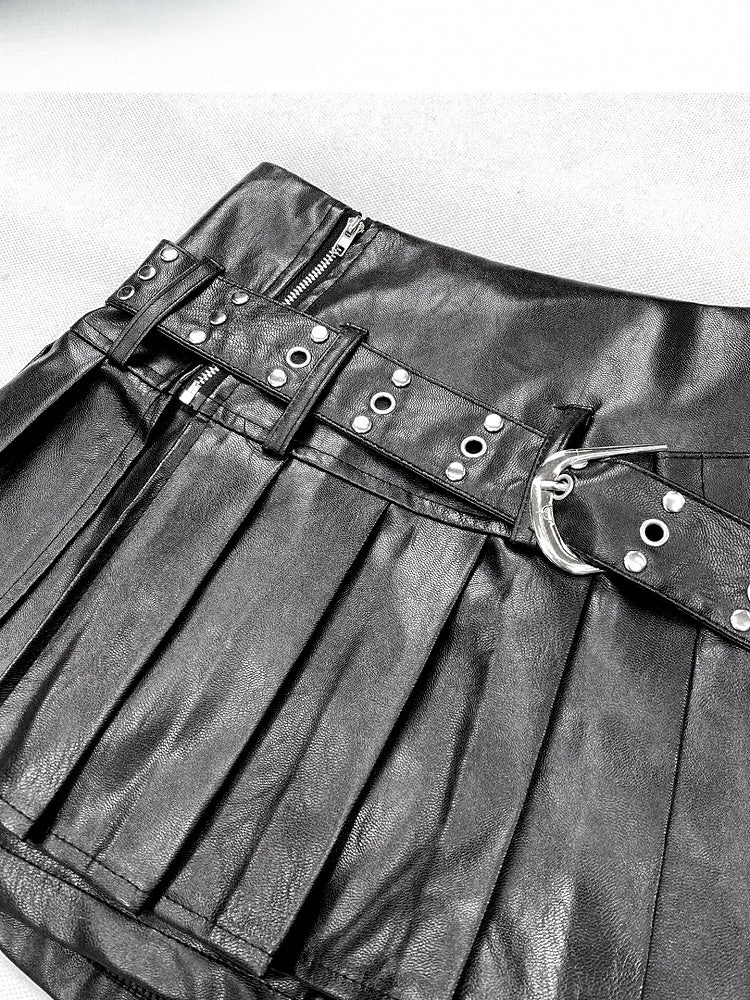 Black PU Pleated Skort