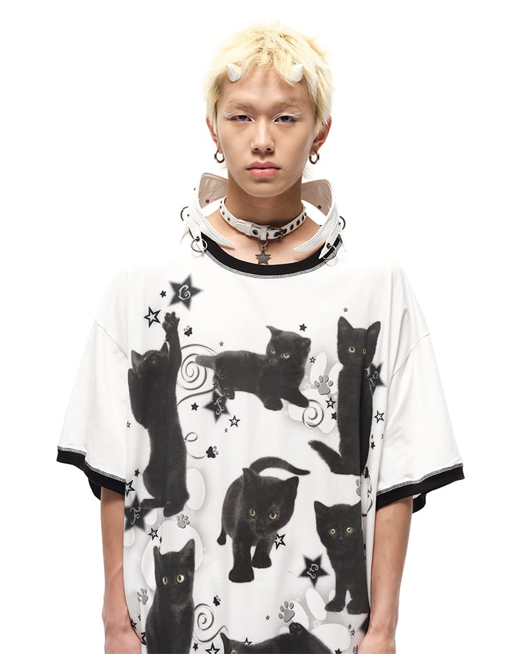 Black/White Angel Wings Stud Details PU Buckle Strap Choker