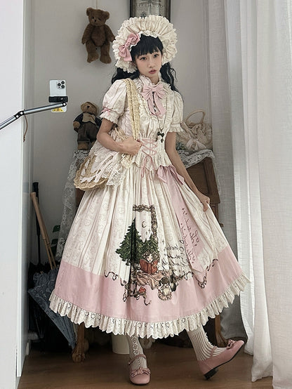 Plus Sizes Available Creamy Short Sleeves Blouse + Little Grils and Toys Print Skirt Set