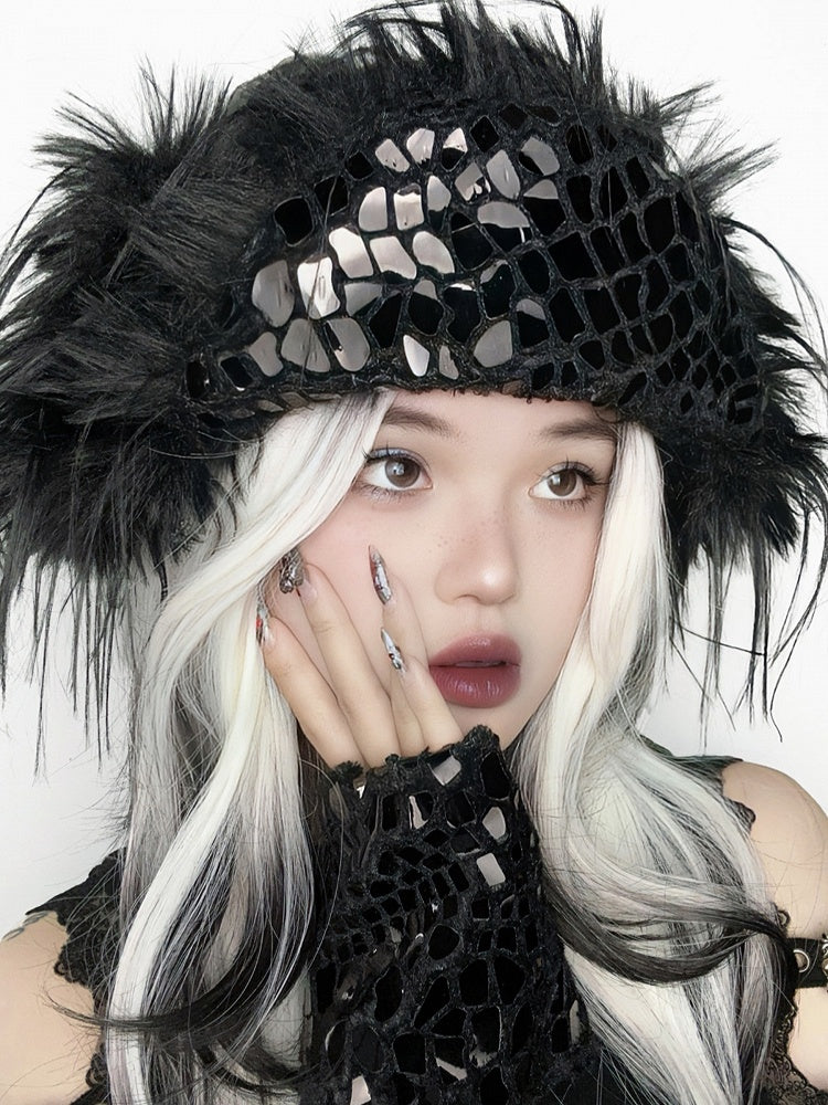 Black Gothic Snake Skin Design Shaggy Winter Hat