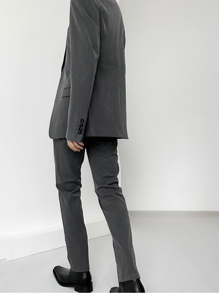 Ouji Lolita Gray High-waist Straight-Leg Pants with Slant Pockets & Belt Loops