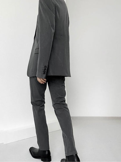 Ouji Lolita Gray High-waist Straight-Leg Pants with Slant Pockets & Belt Loops