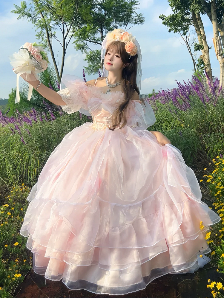 Plus Sizes Available Pink Lace-up Basque Waist Gorgeous Hanayome Hime Dress