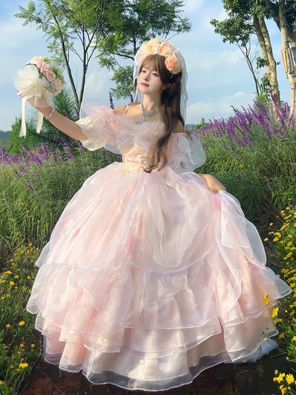 Plus Sizes Available Pink Lace-up Basque Waist Gorgeous Hanayome Hime Dress