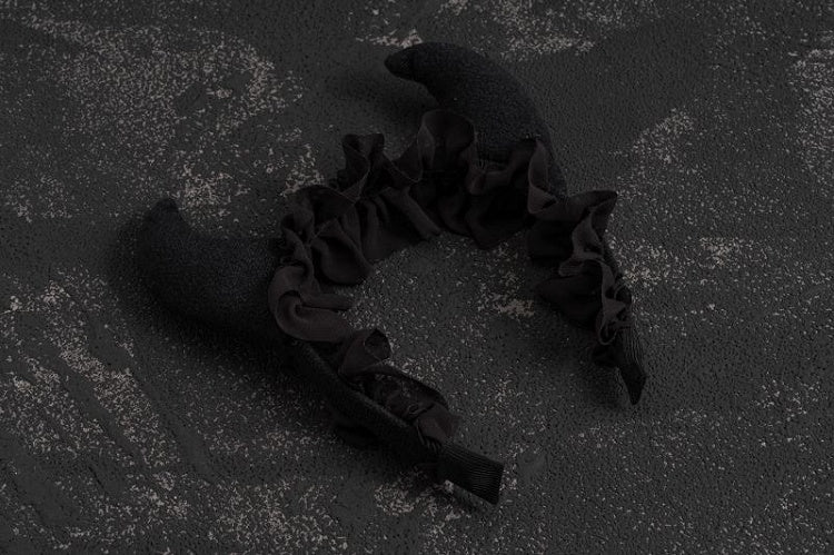 Gothic Black Asymmetrical Devil Horns Ruffle Trim KC