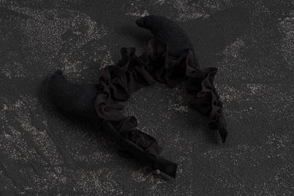 Gothic Black Asymmetrical Devil Horns Ruffle Trim KC