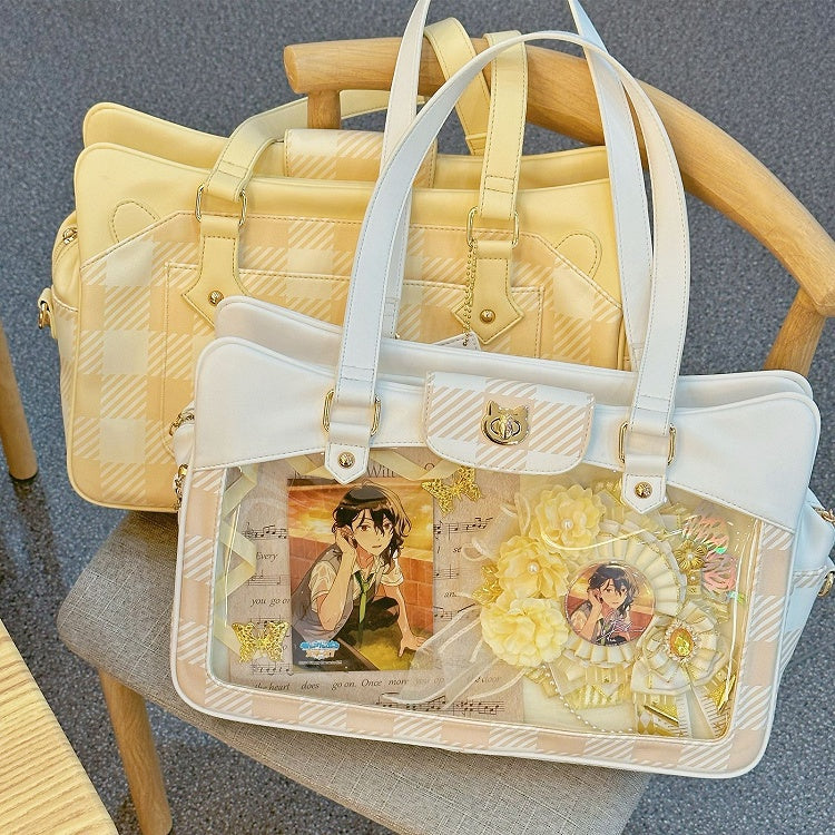 Plaid Pattern Large Capacity White Ita Tote Bag